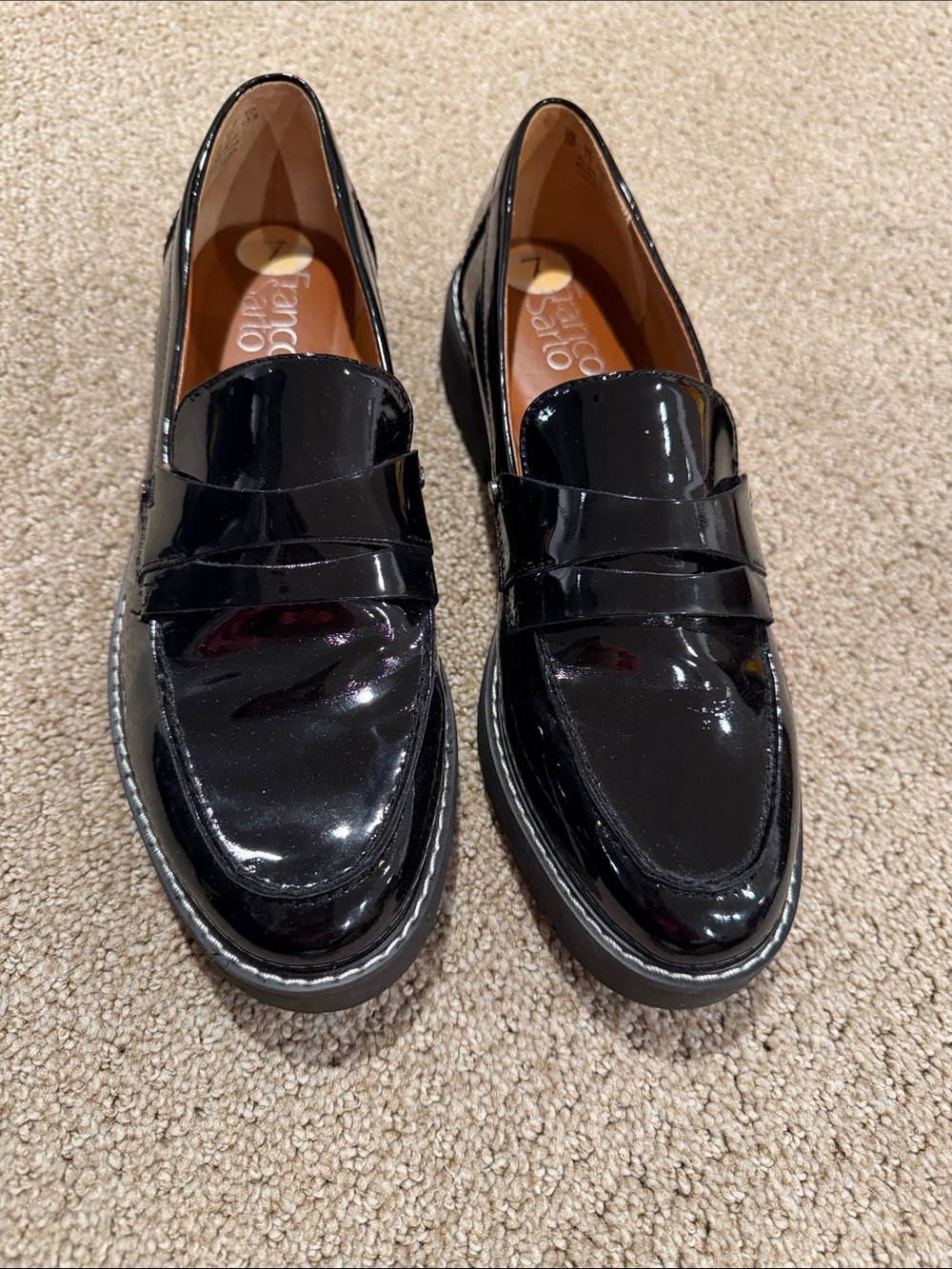 Franco Sarto Black Patent Leather Penny Loafers